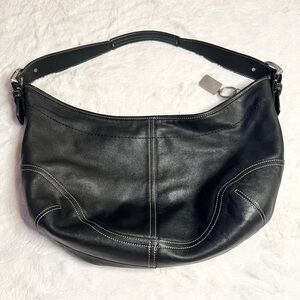 Vintage Coach Black Leather Hobo Shoulder Bag Classic Plain Black Designer Purse